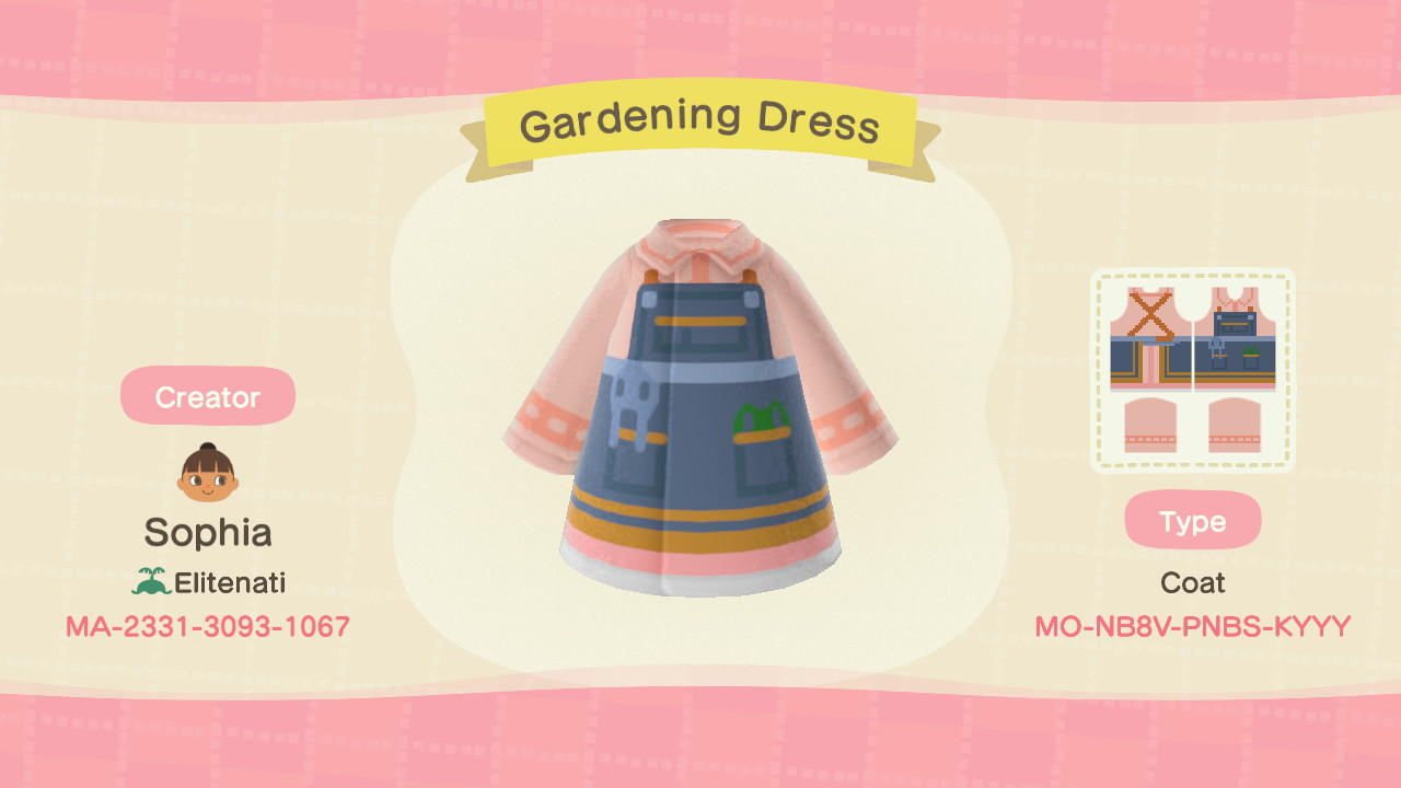 Animal Crossing Design Code: MO-NB8V-PNBS-KYYY Gardening Dress
