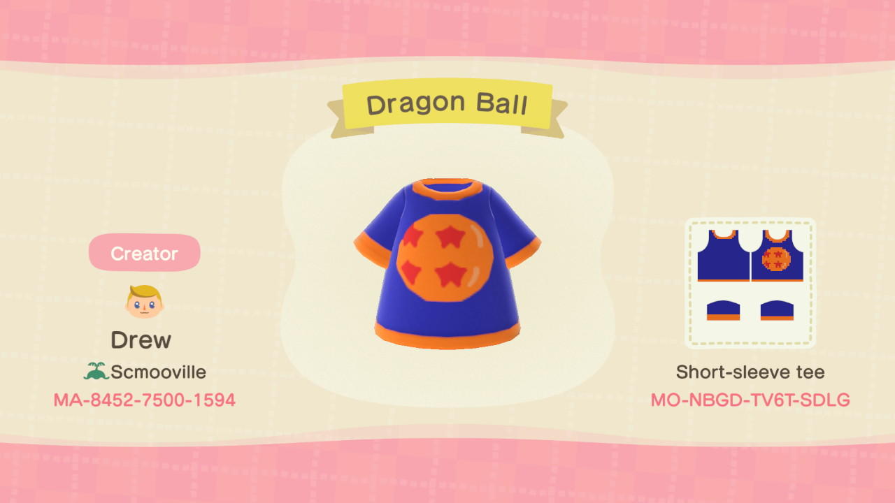 Animal Crossing Design Code: MO-NBGD-TV6T-5DLG Dragon Ball