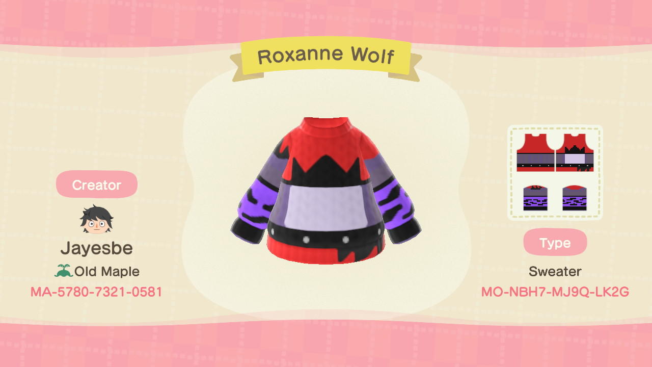 Animal Crossing Design Code: MO-NBH7-MJ9Q-LK2G Roxanne Wolf