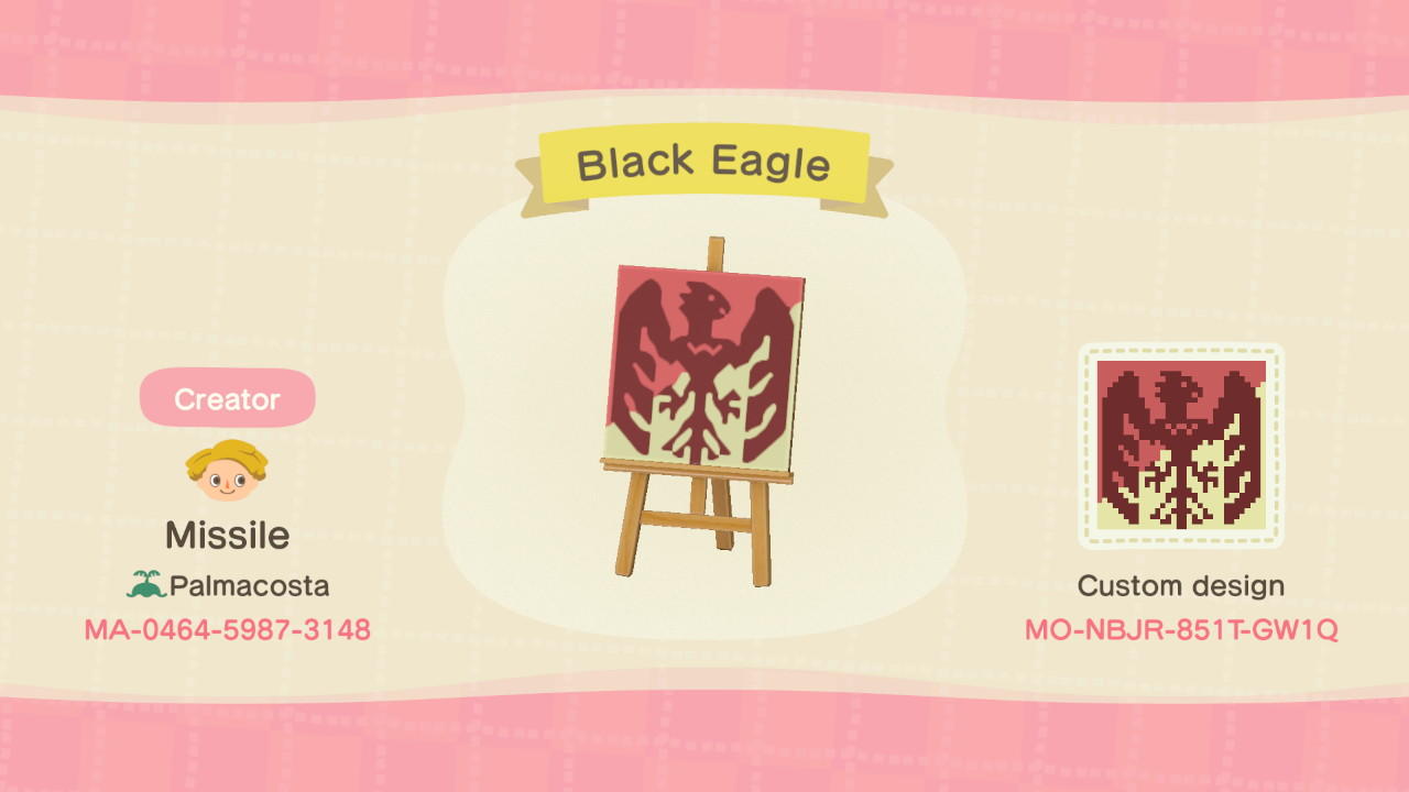 Animal Crossing Design Code: MO-NBJR-851T-GW1Q Black Eagles