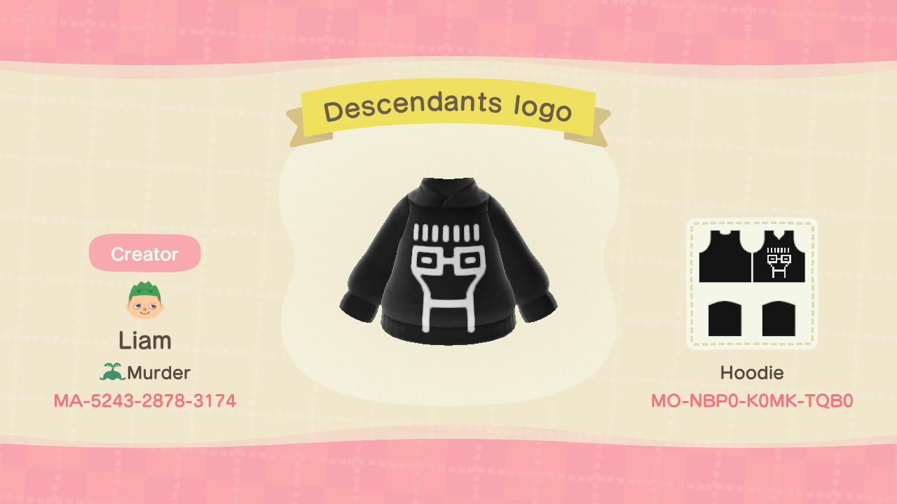 Animal Crossing Design Code: MO-NBP0-K0MK-TWB0 Descendents Hoodie