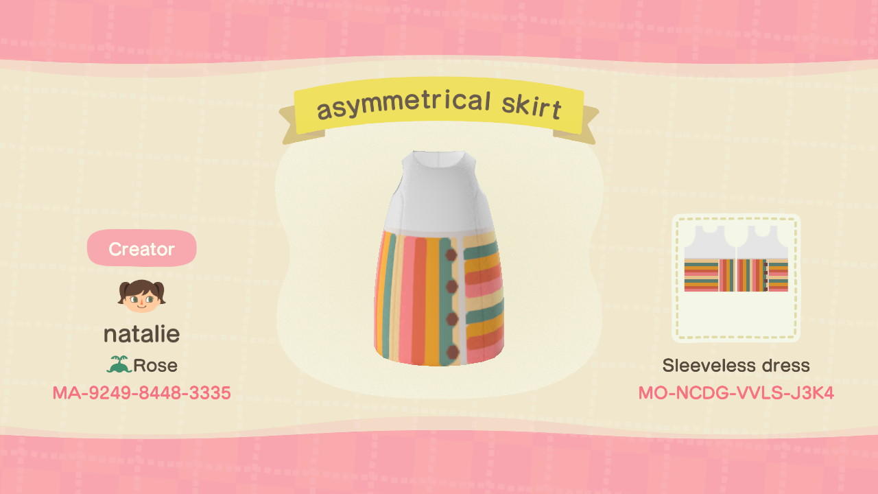 Animal Crossing Design Code: MO-NCDG-VVLS-J3K4 asymmetrical skirt