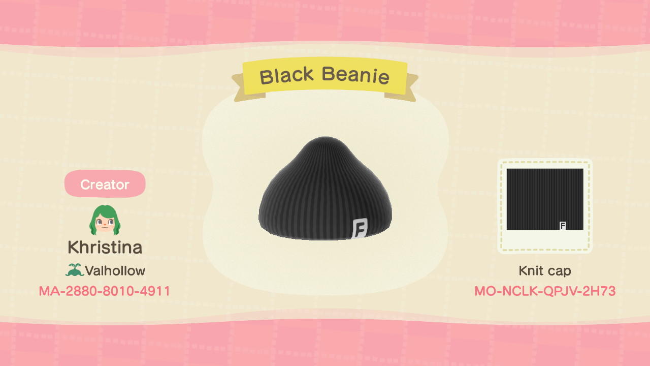Animal Crossing Design Code: MO-NCLK-QPJV-2H73 Black Beanie