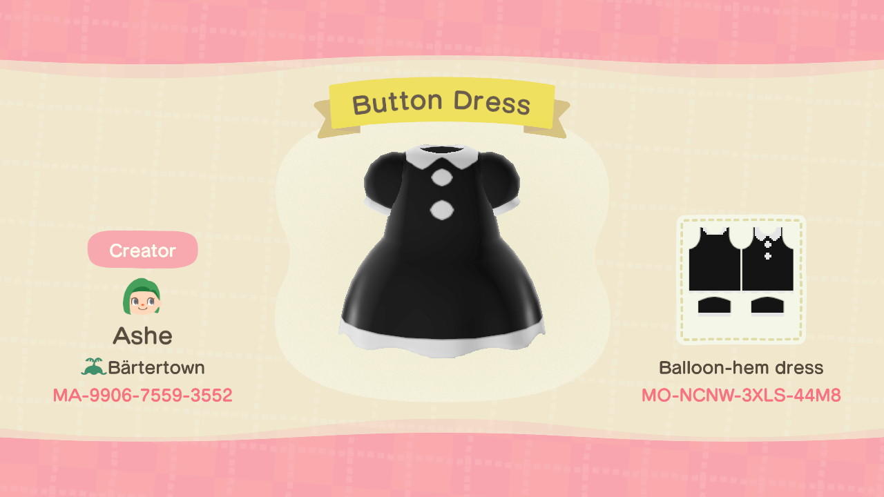Animal Crossing Design Code: MO-NCNW-3XLS-44M8 Button Dress