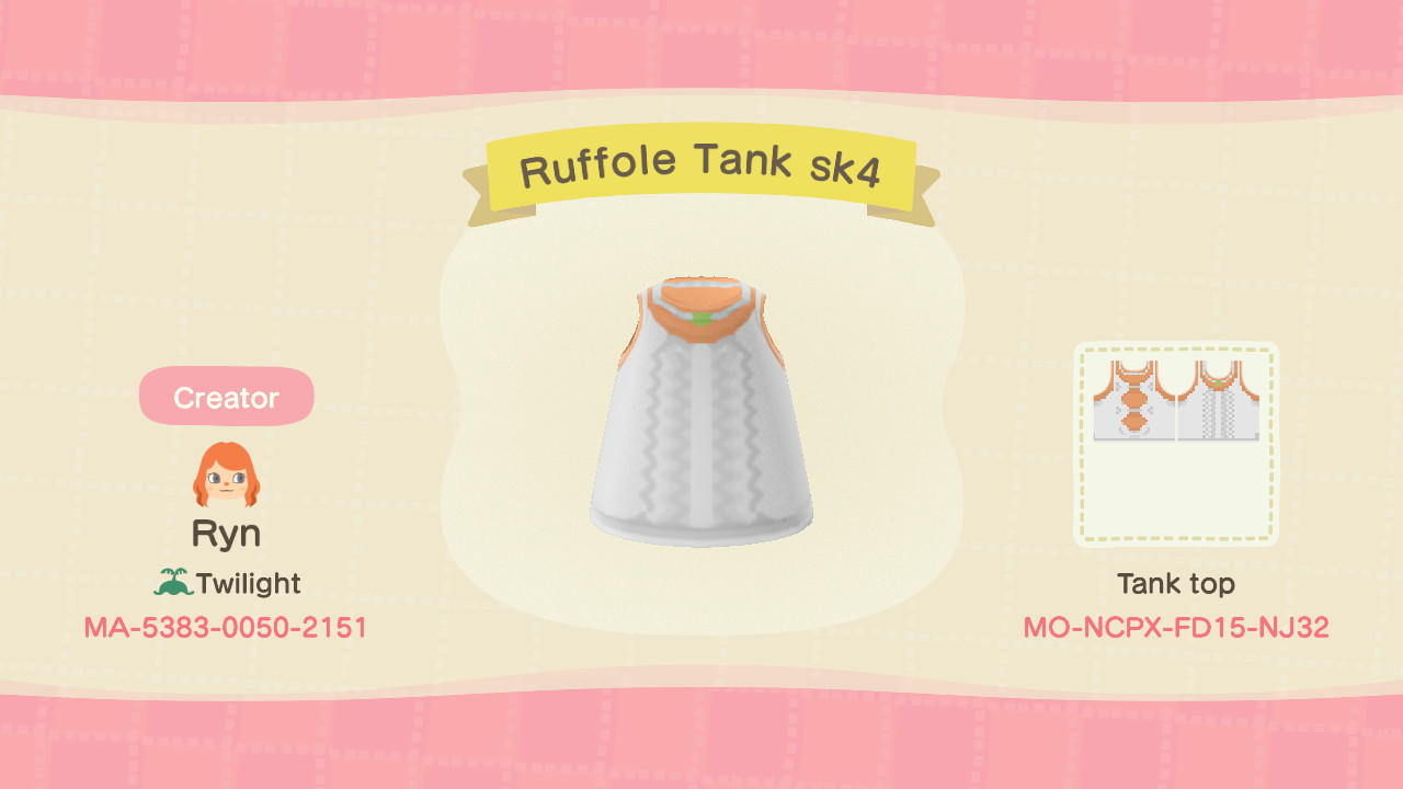 Animal Crossing Design Code: MO-NCPX-FD15-NJ32 Ruffole Tank sk4
