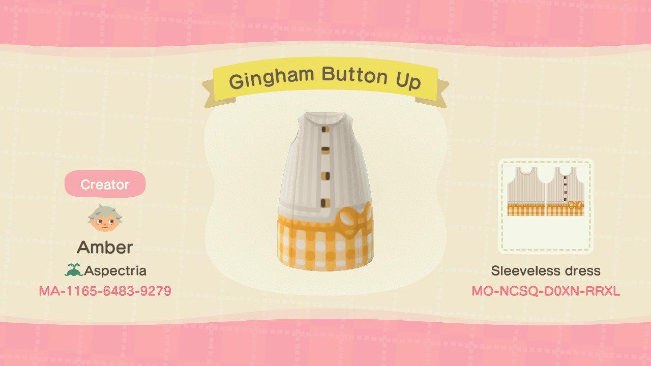 Animal Crossing Design Code: MO-NCSQ-D0XN-RRXL Gingham Button Up
