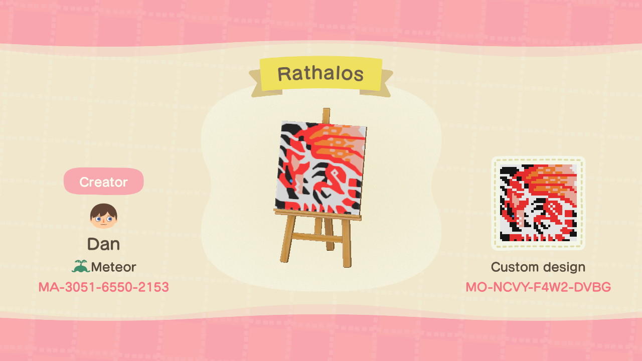 Animal Crossing Design Code: MO-NCVY-F4W2-DVBG Rathalos