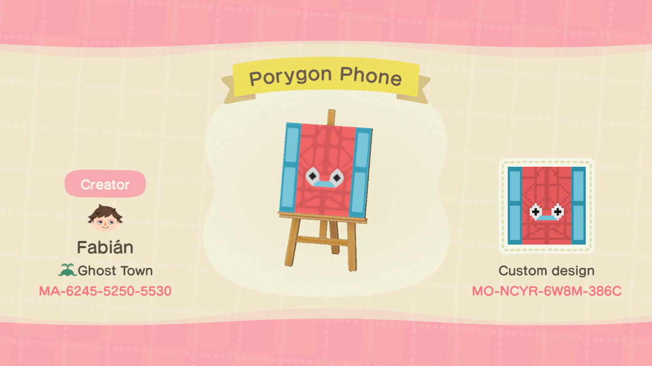 Animal Crossing Design Code: MO-NCYR-6W8M-386C Porygon Phone