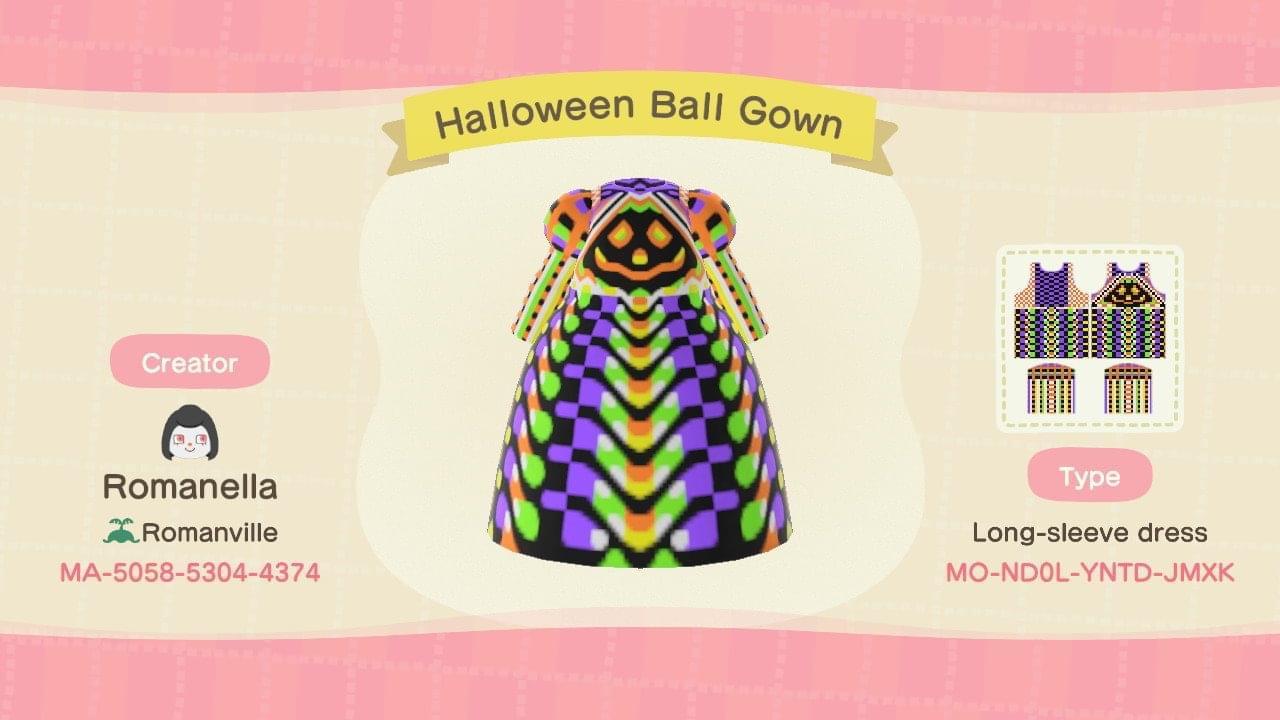 Animal Crossing Design Code: MO-ND0L-YNTD-JMXK Halloween Ball Gown