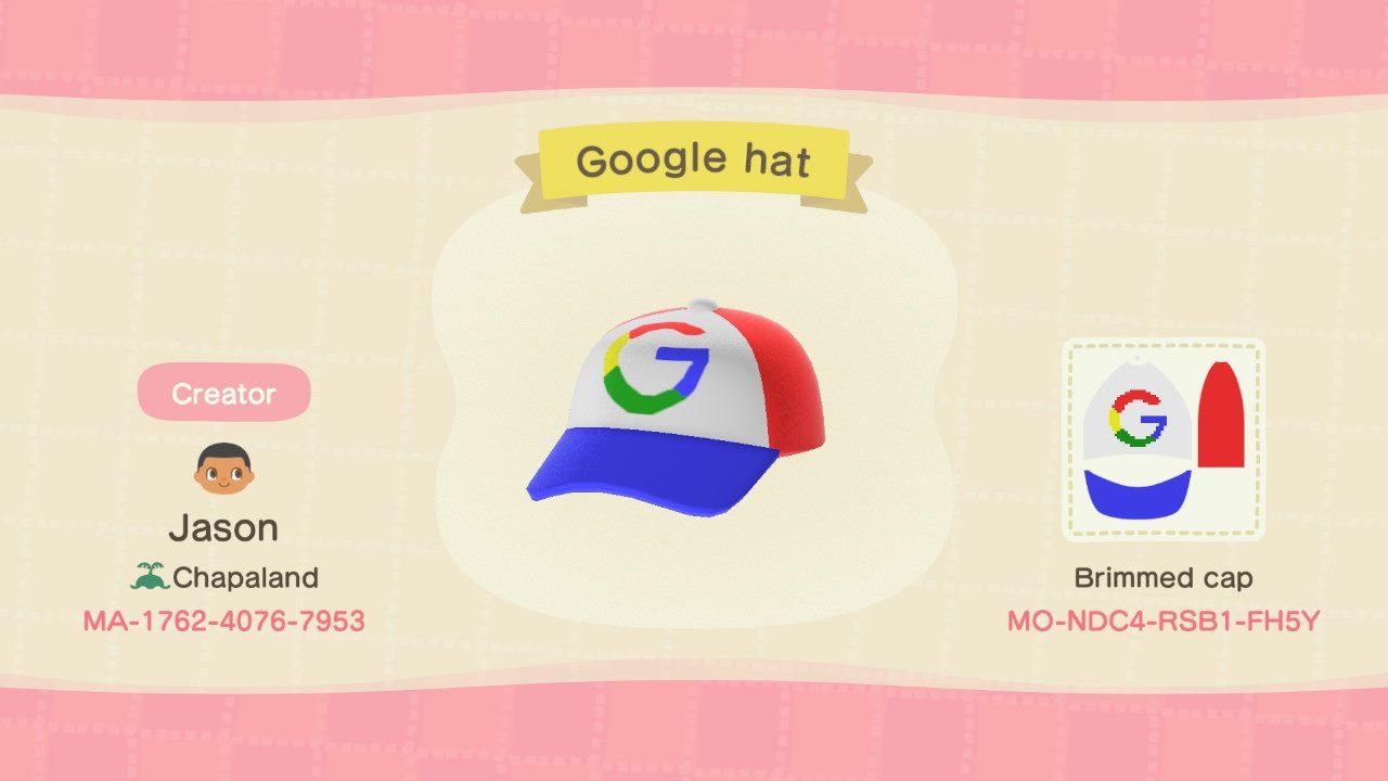 Animal Crossing Design Code: MO-NDC4-RSB1-FH5Y Google logo cap