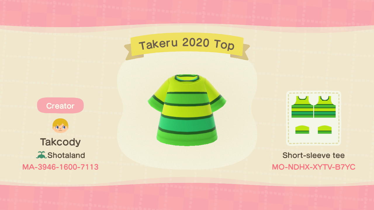 Animal Crossing Design Code: MO-NDHX-XYTV-B7YC Takeru 2020 Top