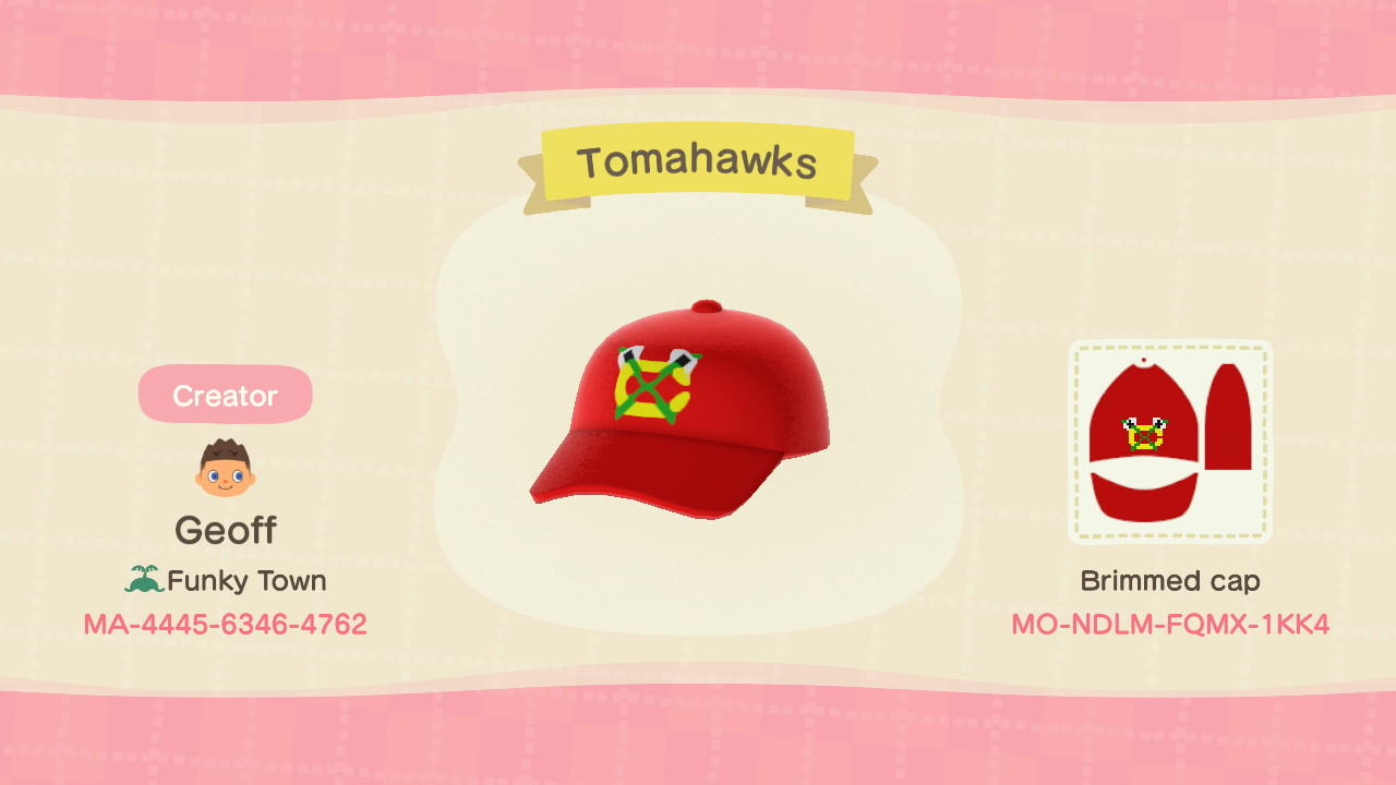 Animal Crossing Design Code: MO-NDLM-FQMX-1KK4 Blackhawks Tomahawks