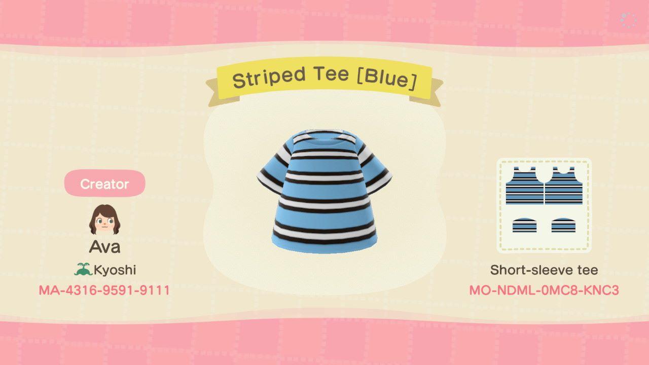 Animal Crossing Design Code: MO-NDML-0MC8-KNC3 Striped Tee [Blue]