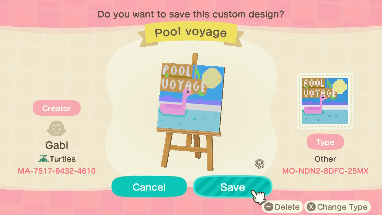 Animal Crossing Design Code: MO-NDN2-8DFC-25MX Pool voyage