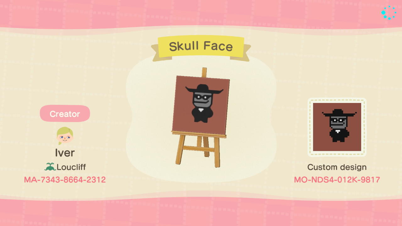 Animal Crossing Design Code: MO-NDS4-012K-9817 Skull Face