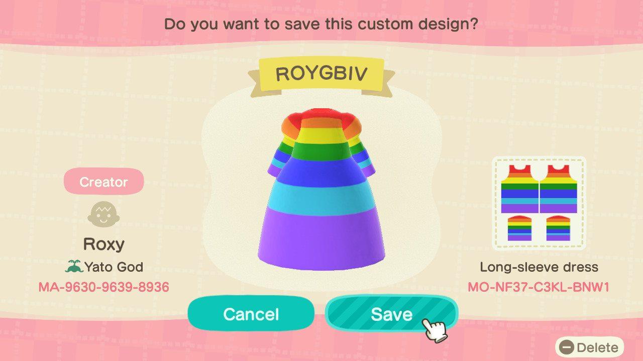 Animal Crossing Design Code: MO-NF37-C3KL-BNW1 ROYGBIV