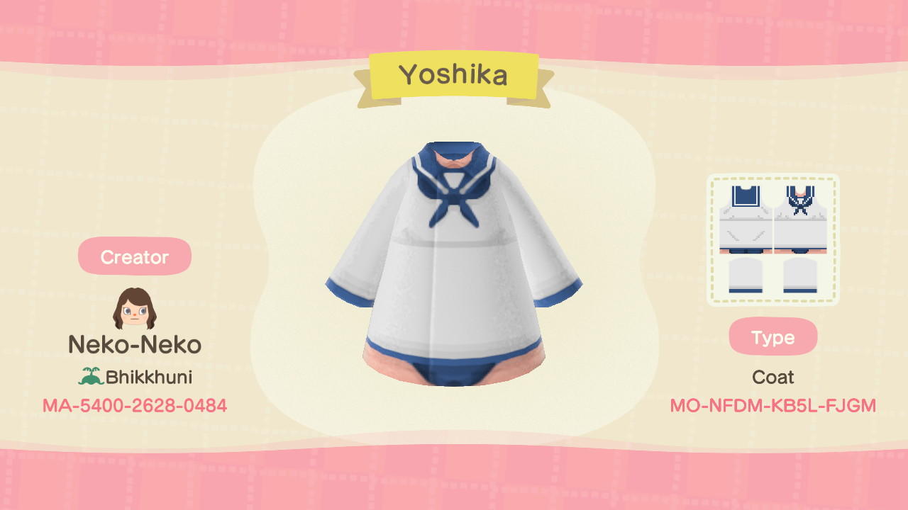 Animal Crossing Design Code: MO-NFDM-K85L-FJGM Yoshika (SW)