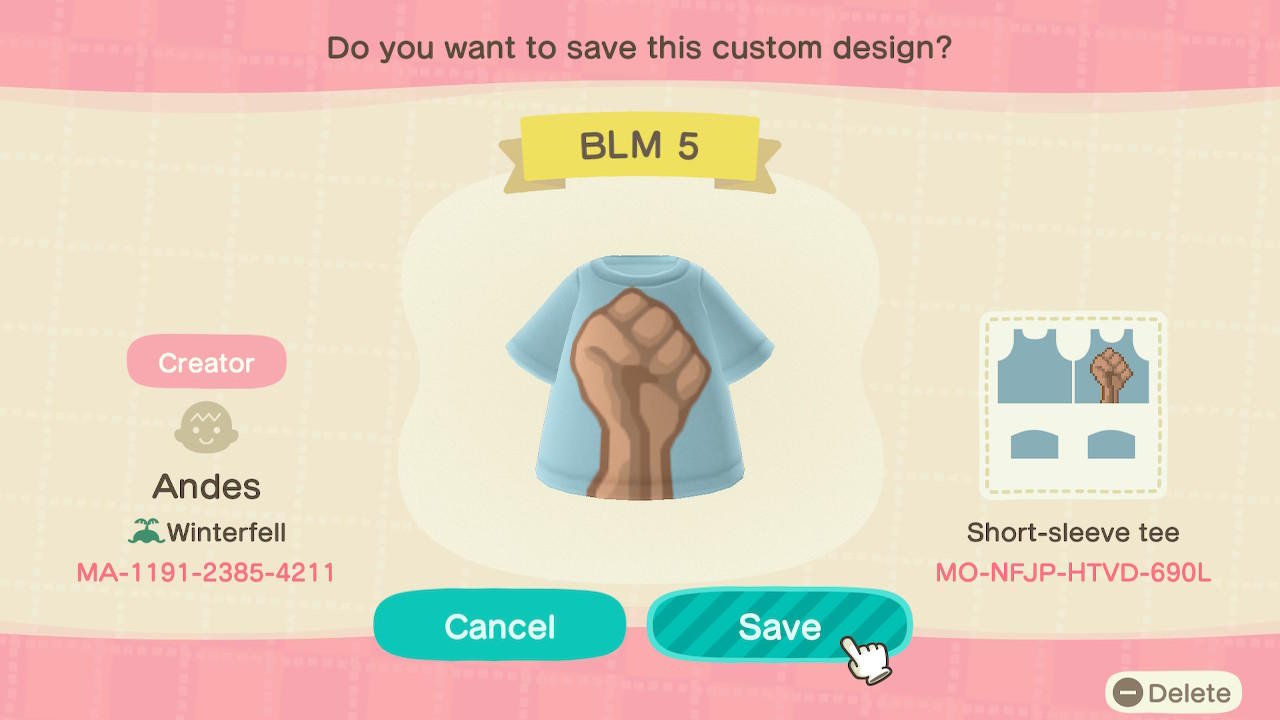 Animal Crossing Design Code: MO-NFJP-HTVD-690L BLM 5