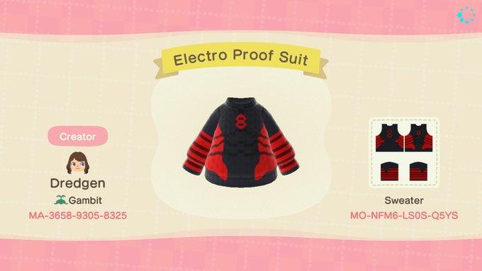 Animal Crossing Design Code: MO-NFM6-LS0S-Q5YS Electro Proof Suit