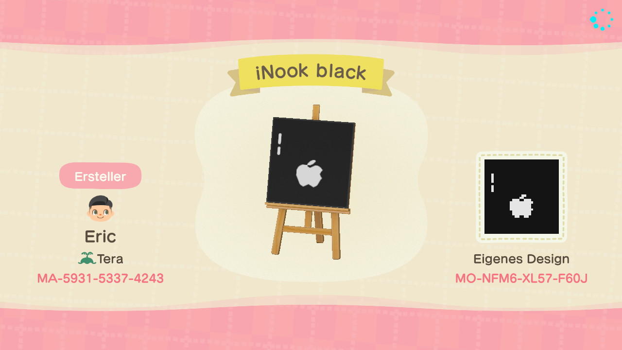 Animal Crossing Design Code: MO-NFM6-XL57-F60J iNook - Black