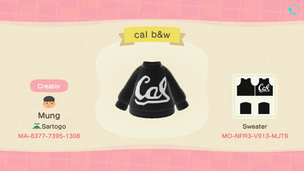 Animal Crossing Design Code: MO-NFR3-V913-MJT9 Cal UC Berkeley b&w