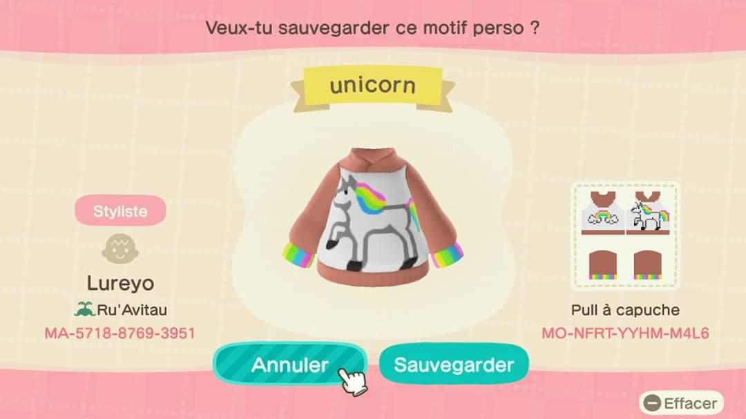 Animal Crossing Design Code: MO-NFRT-YYHM-M4L6 Unicorn