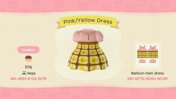 Animal Crossing Design Code: MO-NFTG-9D5D-WC4R Pink/Yellow Dress