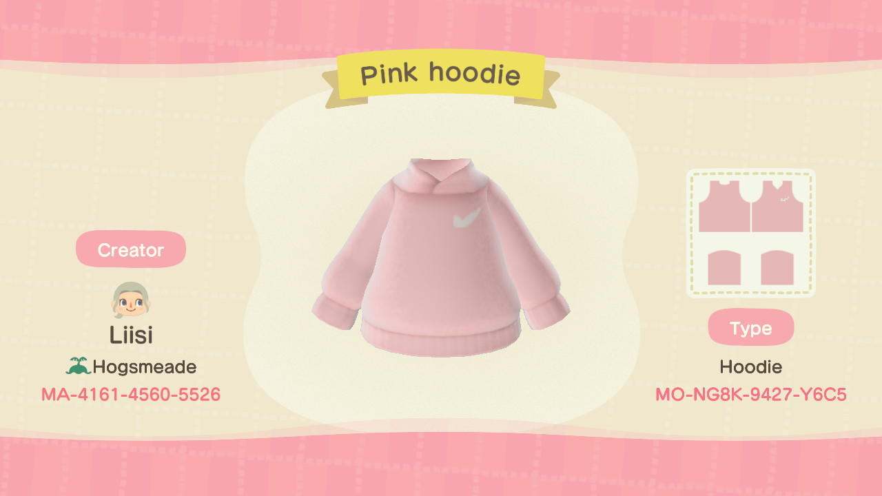Animal Crossing Design Code: MO-NG82-9427-Y6C5 Pink hoodie