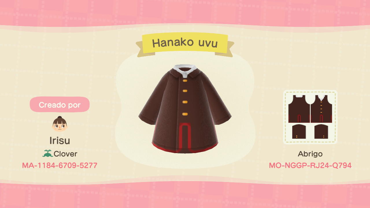 Animal Crossing Design Code: MO-NGGP-RJ24-Q794 Hanako uvu