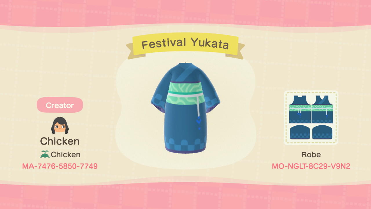 Animal Crossing Design Code: MO-NGLT-8C29-V9N2 Festival Yukata