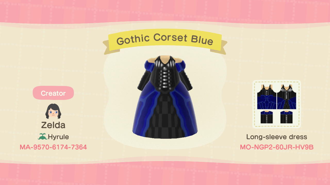 Animal Crossing Design Code: MO-NGP2-60JR-HV9B Gothic Corset Blue