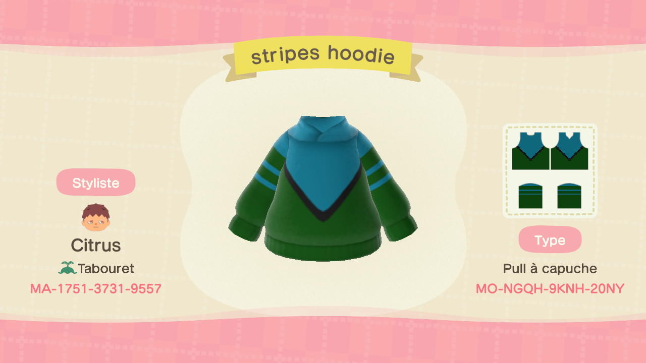 Animal Crossing Design Code: MO-NGQH-9KNH-20NY Stripes hoodie
