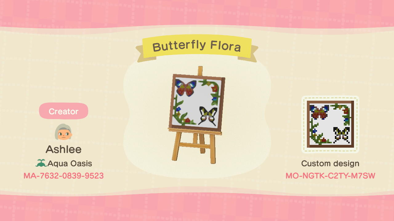 Animal Crossing Design Code: MO-NGTK-C2TY-M7SW Butterfly Flora