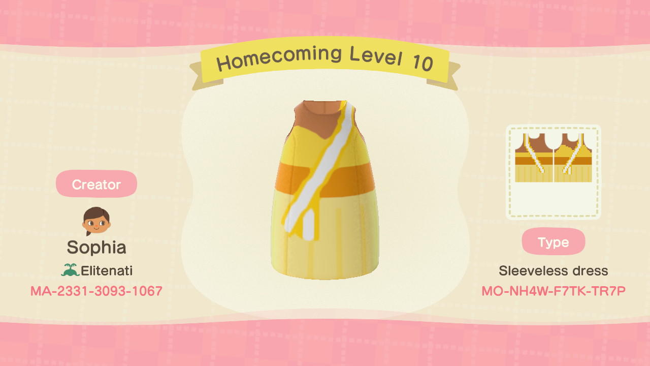 Animal Crossing Design Code: MO-NH4W-F7TK-TR7P Homecoming Level 10