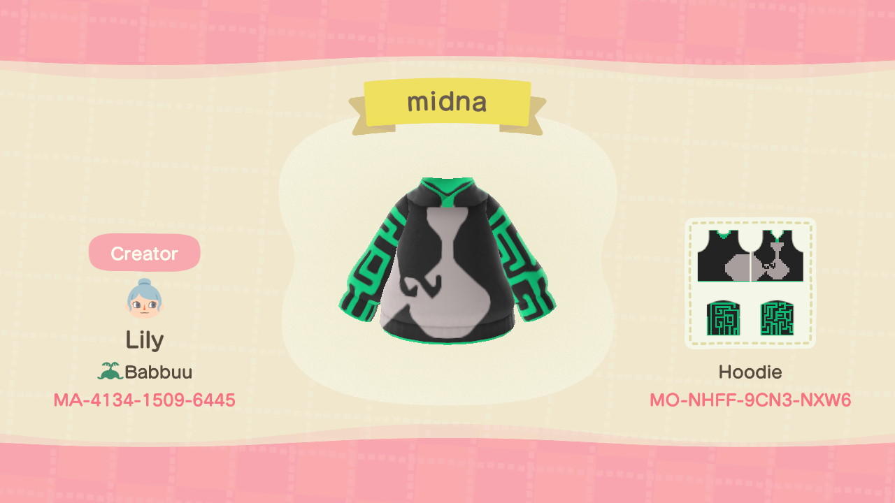 Animal Crossing Design Code: MO-NHFF-9CN3-NXW6 Midna Hoodie