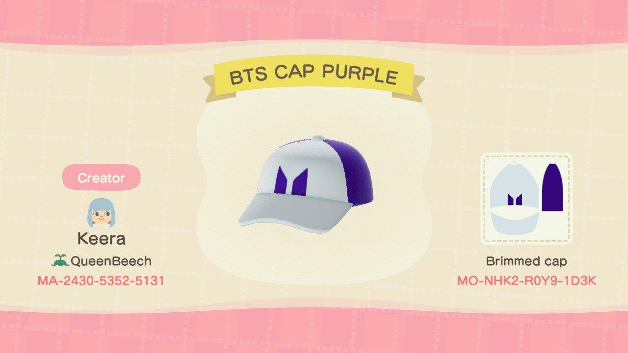Animal Crossing Design Code: MO-NHK2-R0Y9-1D3K BTS CAP PURPLE
