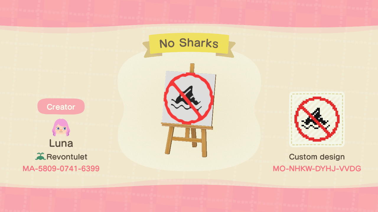 Animal Crossing Design Code: MO-NHKW-DYHJ-VVDG No Sharks