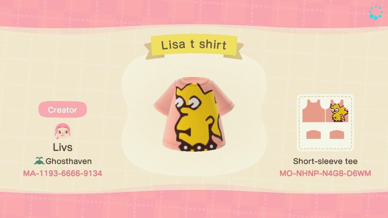 Animal Crossing Design Code: MO-NHNP-N4G8-D6WM Lisa t-shirt