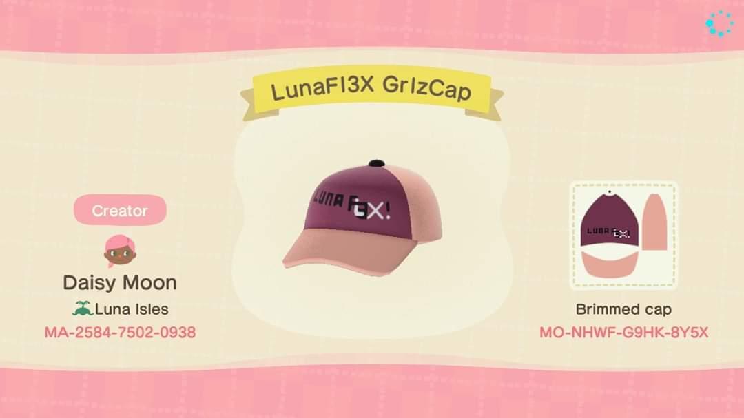 Animal Crossing Design Code: MO-NHWF-G9HK-8Y5X LunaFlex GirlsCap