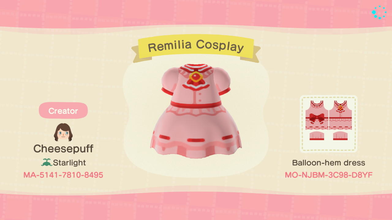 Animal Crossing Design Code: MO-NJBM-3C98-D8YF Touhou Remilia