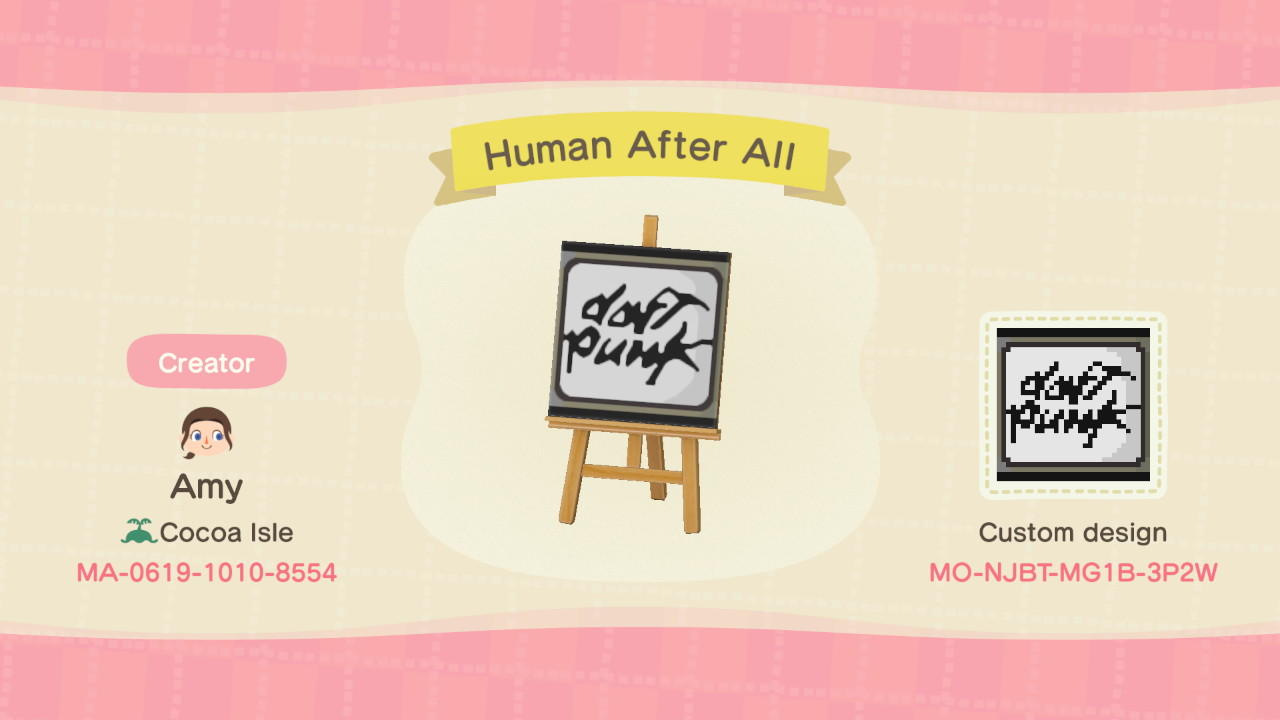 Animal Crossing Design Code: MO-NJBT-MG1B-3P2W Human After All