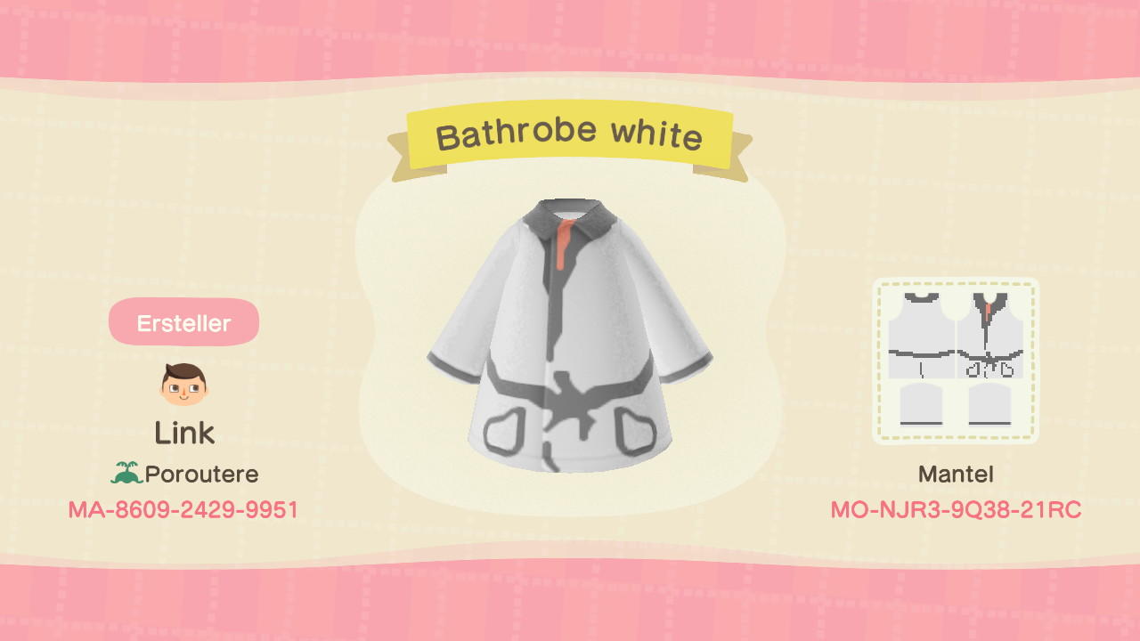 Animal Crossing Design Code: MO-NJR3-9Q38-21RC Bathrobe white