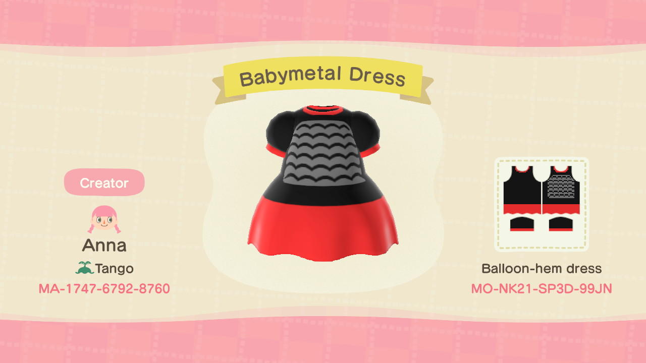 Animal Crossing Design Code: MO-NK21-SP3D-99JN Babymetal Dress