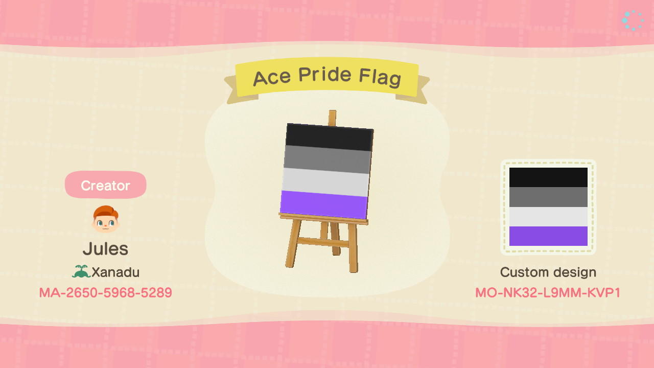 Animal Crossing Design Code: MO-NK32-L9MM-KVP1 Ace Pride Flag