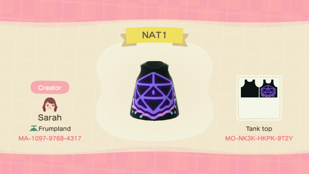Animal Crossing Design Code: MO-NK3K-HKPK-9T2Y NAT 1 Dice