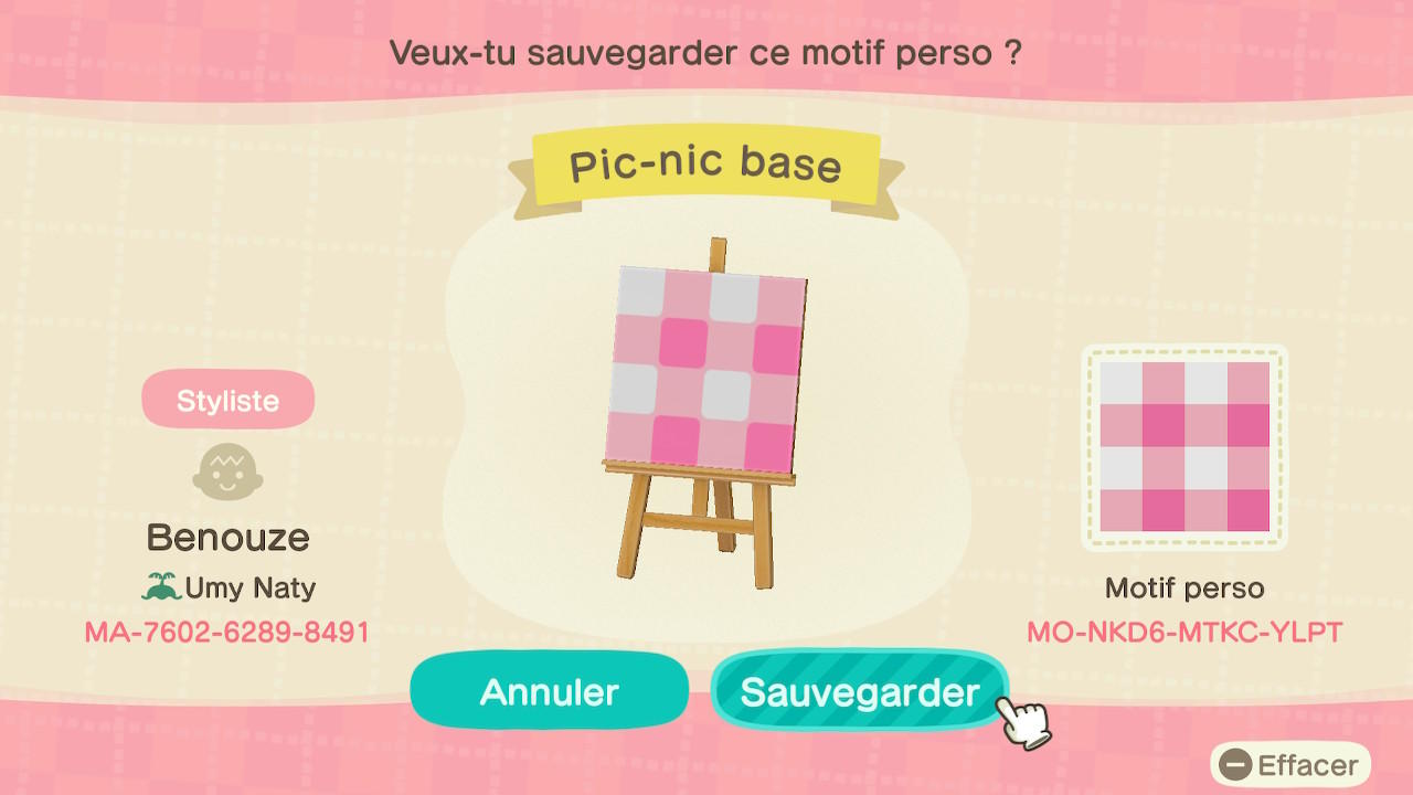 Animal Crossing Design Code: MO-NKD6-MTKC-YLPT Pic-nic base