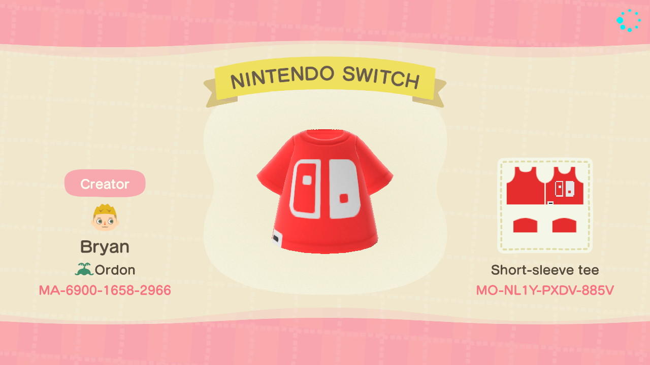 Animal Crossing Design Code: MO-NL1Y-PXDV-885V Switch