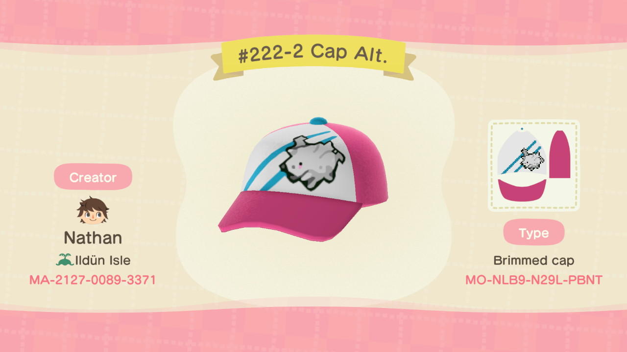 Animal Crossing Design Code: MO-NLB9-N29L-PBNT Galarian Corsola cap