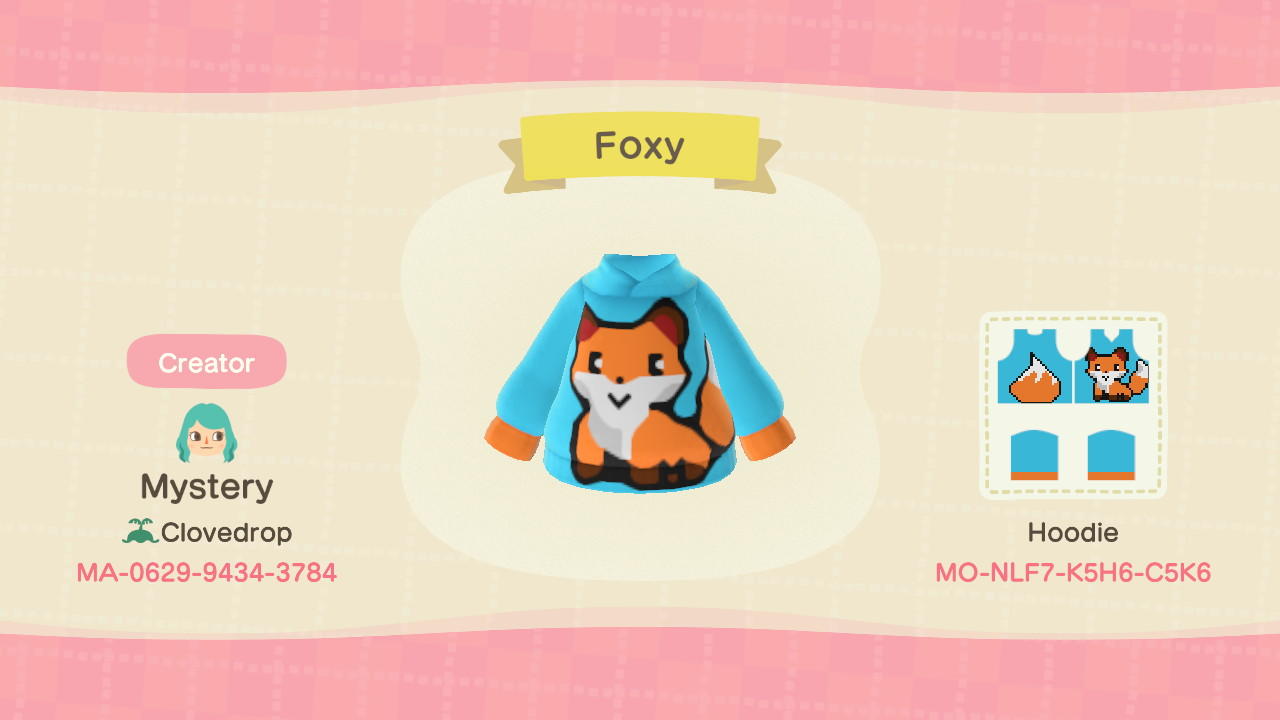 Animal Crossing Design Code: MO-NLF7-K5H6-C5K6 Foxy