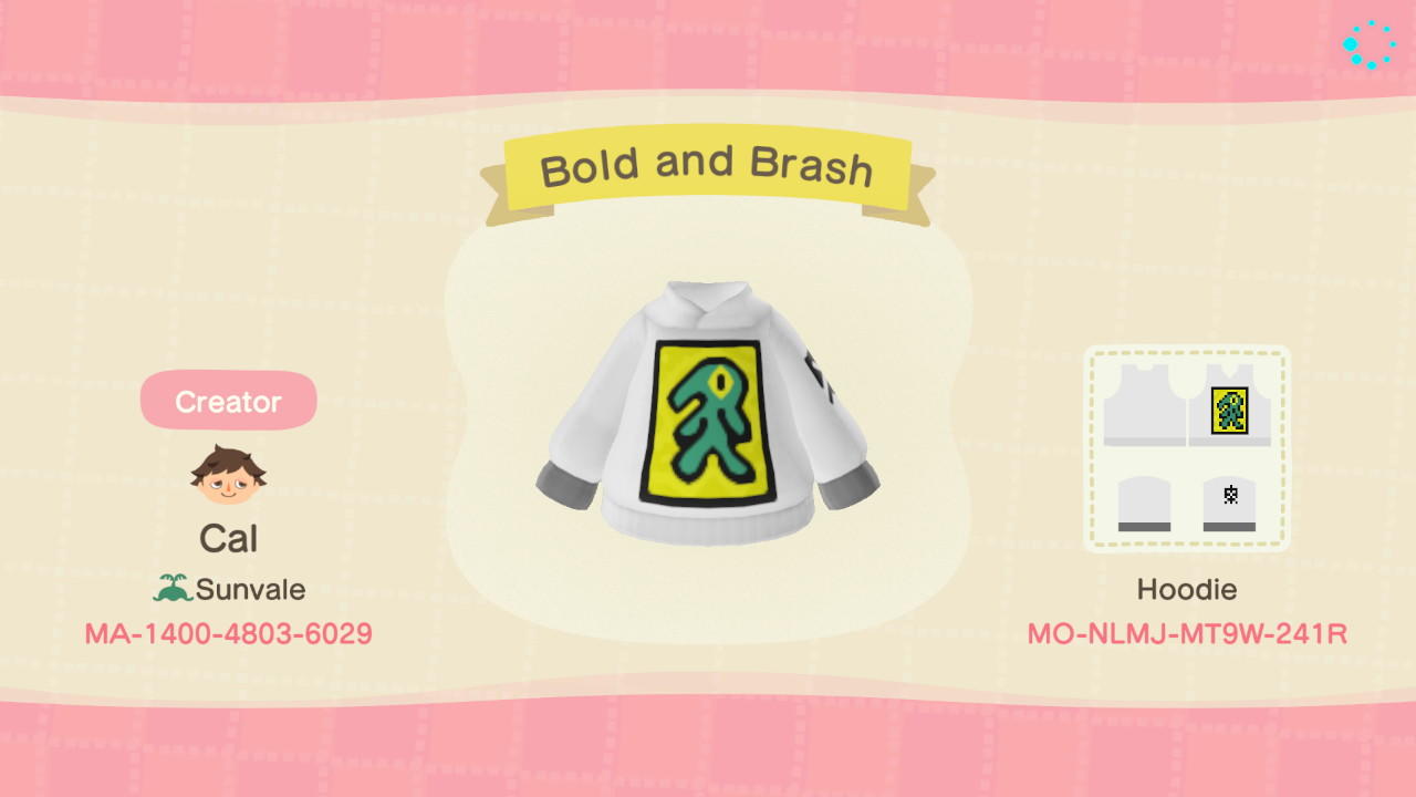 Animal Crossing Design Code: MO-NLMJ-MT9W-241R Bold and Brash
